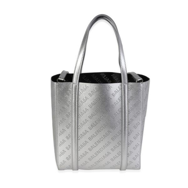 119597 fv 3a42ee78 5ef0 4436 9133 442c1662a0fd Balenciaga New Silver Calfskin Logo Perforated XXS Everyday Tote