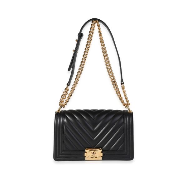 119606 bv Chanel Black Chevron Lambskin Old Medium Boy Bag