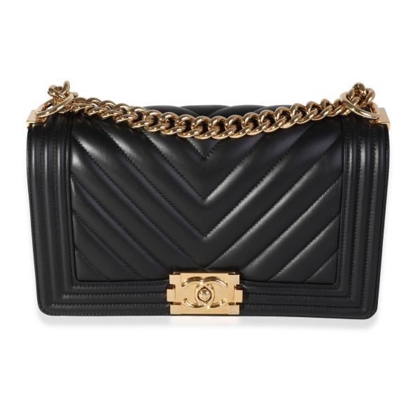 119606 fv Chanel Black Chevron Lambskin Old Medium Boy Bag