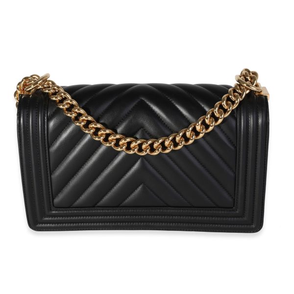 119606 pv Chanel Black Chevron Lambskin Old Medium Boy Bag