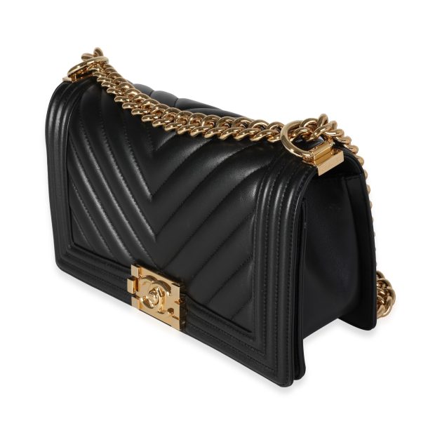 119606 sv Chanel Black Chevron Lambskin Old Medium Boy Bag