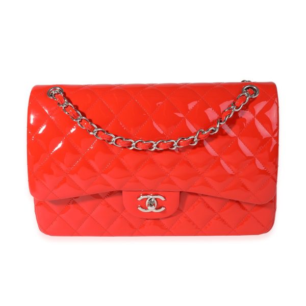 119675 fv Chanel Red Patent Classic Jumbo Double Flap Bag