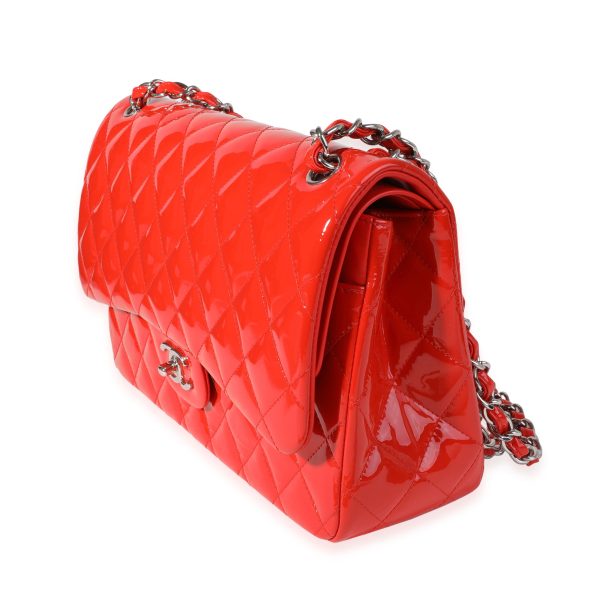 119675 sv Chanel Red Patent Classic Jumbo Double Flap Bag