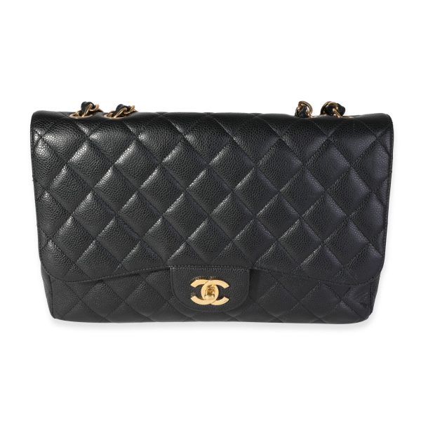 119676 fv Chanel Black Caviar Quilted Jumbo Classic Single Flap Bag