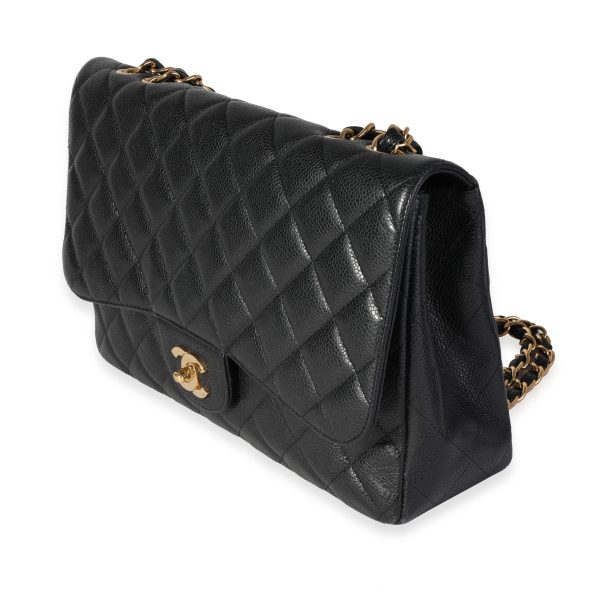 119676 sv Chanel Black Caviar Quilted Jumbo Classic Single Flap Bag