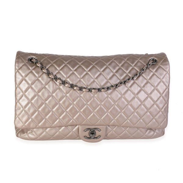 119678 fv Chanel Metallic Gold Quilted Calfskin Chanel Airlines XXL Travel Flap Bag