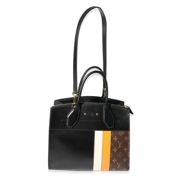 119740 bv Louis Vuitton Black Calfskin Monogram Canvas City Steamer MM Tote