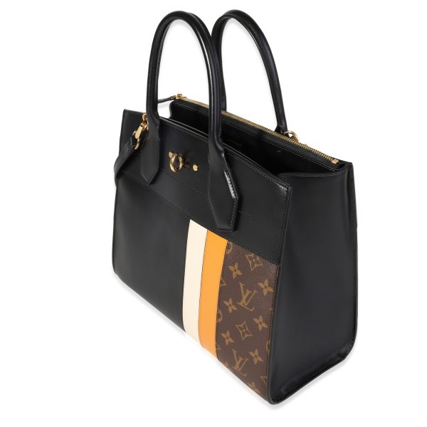 119740 sv Louis Vuitton Black Calfskin Monogram Canvas City Steamer MM Tote