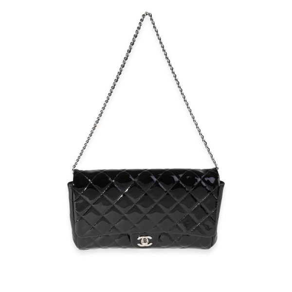 119791 bv Chanel Black Quilted Patent Leather Classic Flap Clutch with Chain