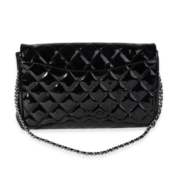 119791 pv Chanel Black Quilted Patent Leather Classic Flap Clutch with Chain