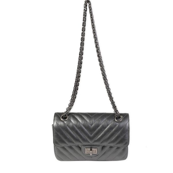 119796 bv ff06a631 6081 41c8 a2e8 fe46a467b815 Chanel Metallic Grey Aged Calfskin Chevron Quilted 255 Reissue Mini Flap Bag