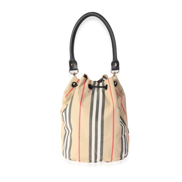 119859 bv 868bea86 ae52 4ce9 ab91 2c486d1d11e3 Burberry Archive Beige Icon Stripe Nylon Phoebe Drawstring Bag