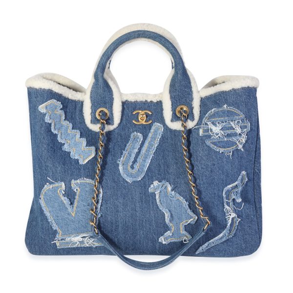 119899 fv Chanel Blue Denim Shearling Hieroglyph Coco Tote