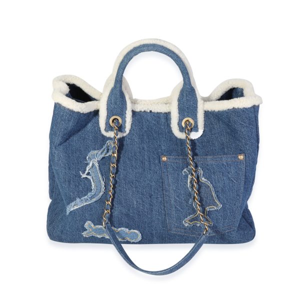 119899 pv Chanel Blue Denim Shearling Hieroglyph Coco Tote