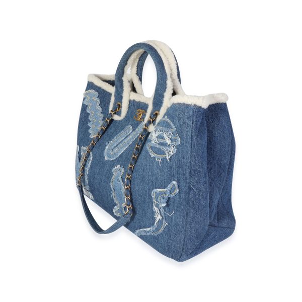 119899 sv Chanel Blue Denim Shearling Hieroglyph Coco Tote