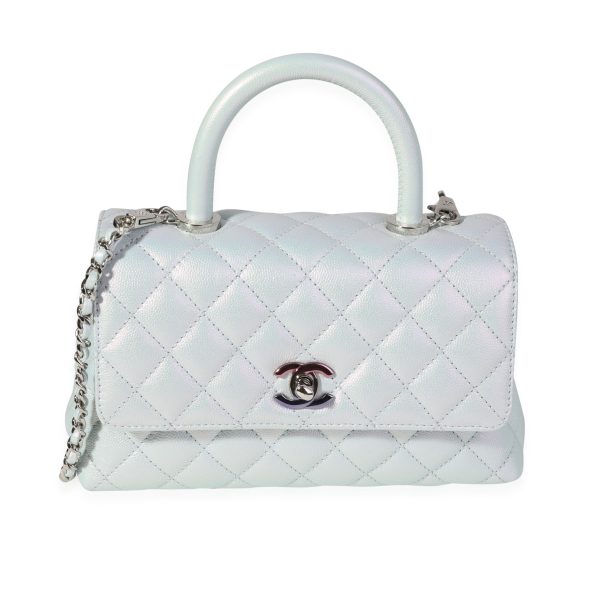 119941 fv bb64d702 398e 4cdb aaba a52a76a4b511 Chanel Iridescent Blue Quilted Caviar Mini Coco Top Handle Flap Bag