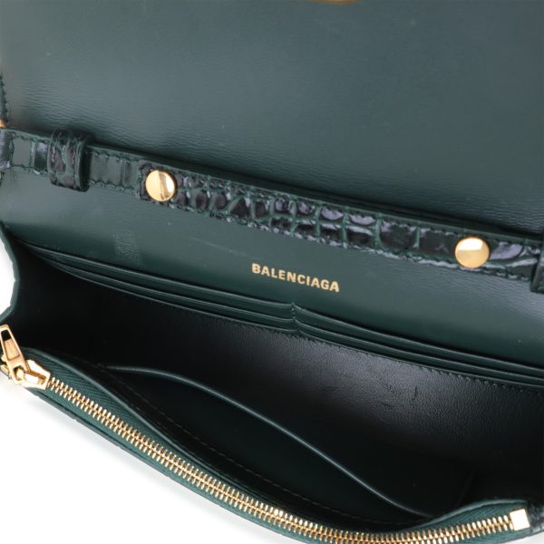 119985 ad1 e3ff2988 fcc2 492b af62 7b08b313c08d Balenciaga Green Crocodile Embossed Leather Hourglass Chain Wallet