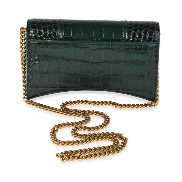 119985 pv 6b6f6e8c dfc5 478b 9e52 6be8f0b78ba5 Balenciaga Green Crocodile Embossed Leather Hourglass Chain Wallet