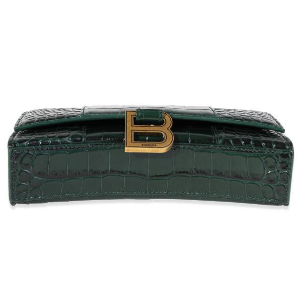 119985 stamp 912ad3f1 30b0 4f6c a261 7606d248d51f Balenciaga Green Crocodile Embossed Leather Hourglass Chain Wallet