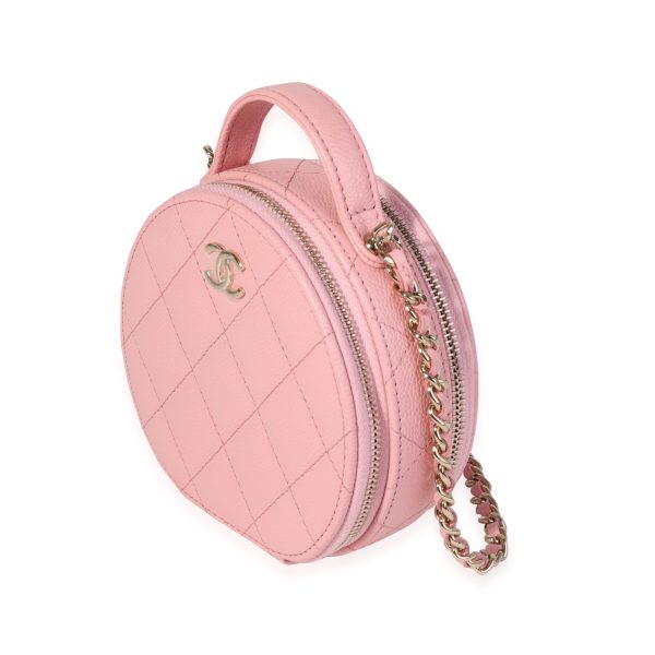 119987 sv Chanel Pink Quilted Caviar Handle With Care Vanity Crossbody