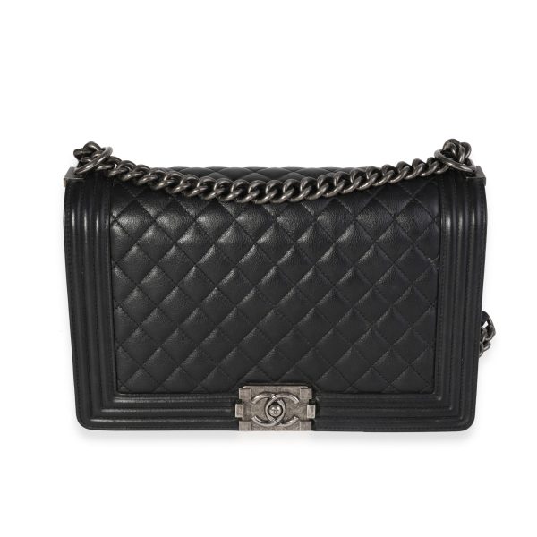 119996 fv Chanel Black Quilted Calfskin Medium Boy Bag