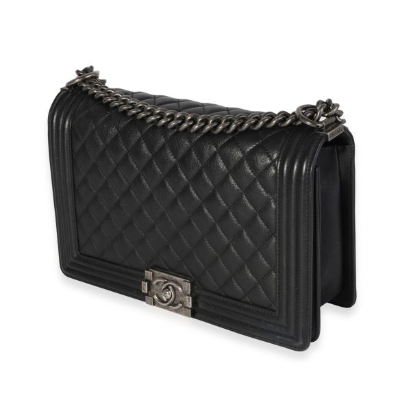 119996 sv Chanel Black Quilted Calfskin Medium Boy Bag