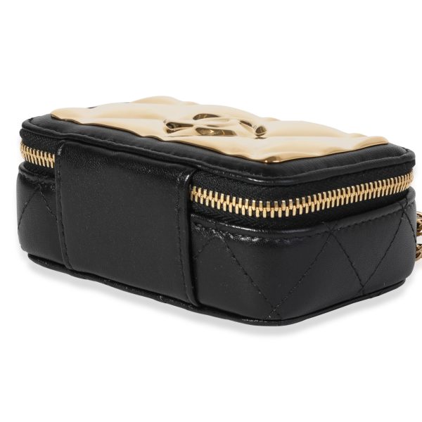 120002 box Chanel Gold Quilted Metal Black Lambskin Mini Vanity Bag