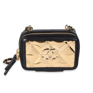 120002 fv Chanel Triple Coco Mark Chain Shoulder Bag Pouch Drawstring Leather Black