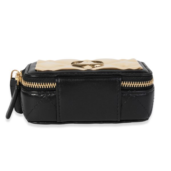 120002 stamp Chanel Gold Quilted Metal Black Lambskin Mini Vanity Bag