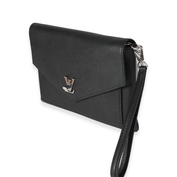 120024 sv 9c70243d ad2e 47e3 9a17 f79f5cc1323d Louis Vuitton Black Calf Leather Lockme Chain Pochette