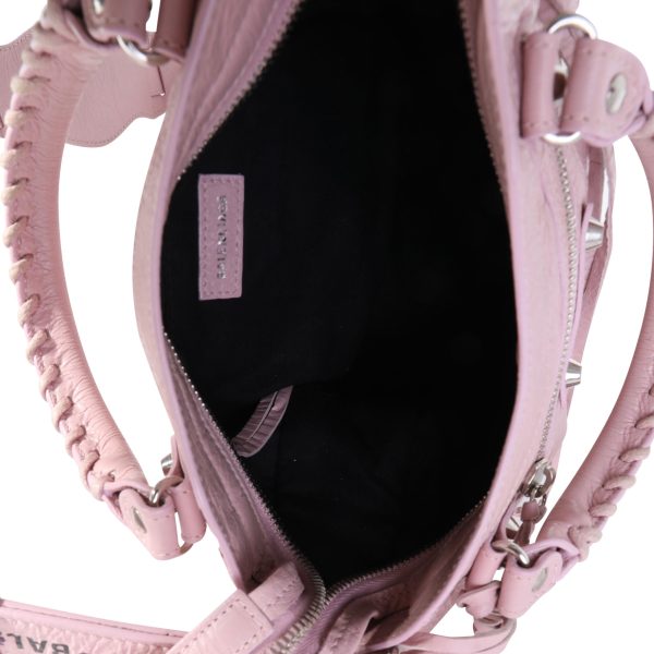 120122 av Balenciaga Pale Rose Leather Mini City with Logo Strap