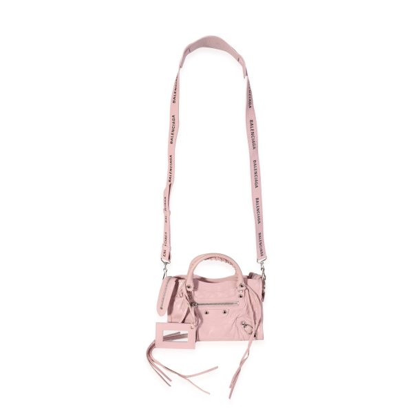 120122 bv Balenciaga Pale Rose Leather Mini City with Logo Strap