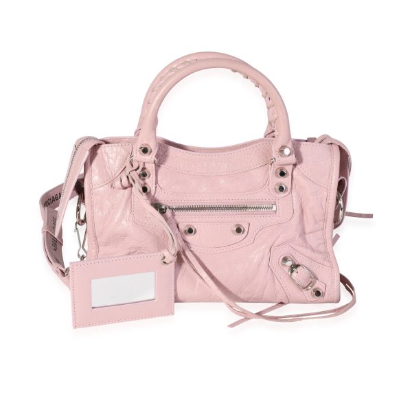 120122 fv Balenciaga Pale Rose Leather Mini City with Logo Strap