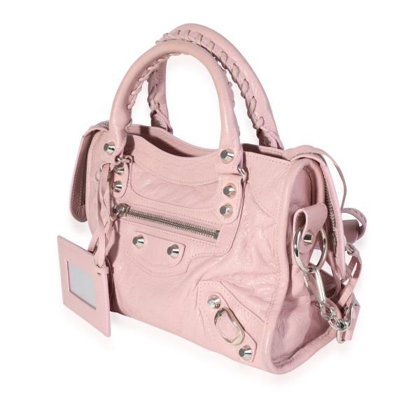 120122 sv Balenciaga Pale Rose Leather Mini City with Logo Strap