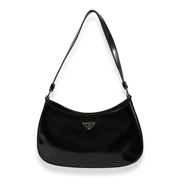 120137 fv Prada Black Brushed Leather Cleo Bag