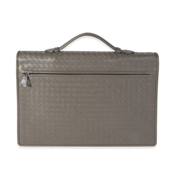 120142 pv Bottega Veneta Taupe Intrecciato Leather Briefcase Bag