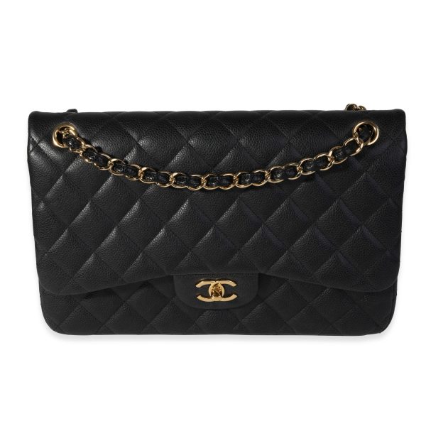 120153 fv Chanel Black Quilted Caviar Jumbo Classic Double Flap Bag