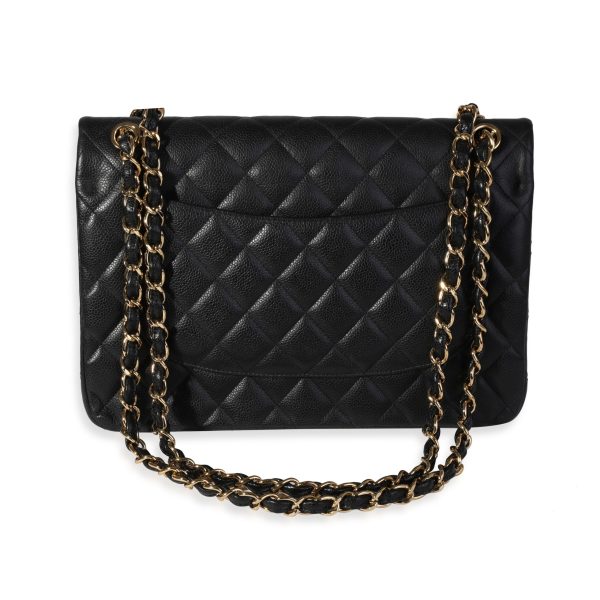 120153 pv Chanel Black Quilted Caviar Jumbo Classic Double Flap Bag