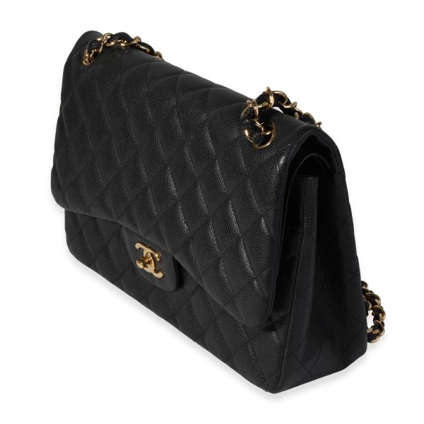 120153 sv Chanel Black Quilted Caviar Jumbo Classic Double Flap Bag