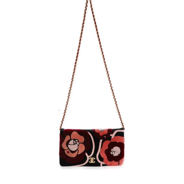 120216 bv Chanel Black Pink Red Velvet Camellia Clutch with Chain