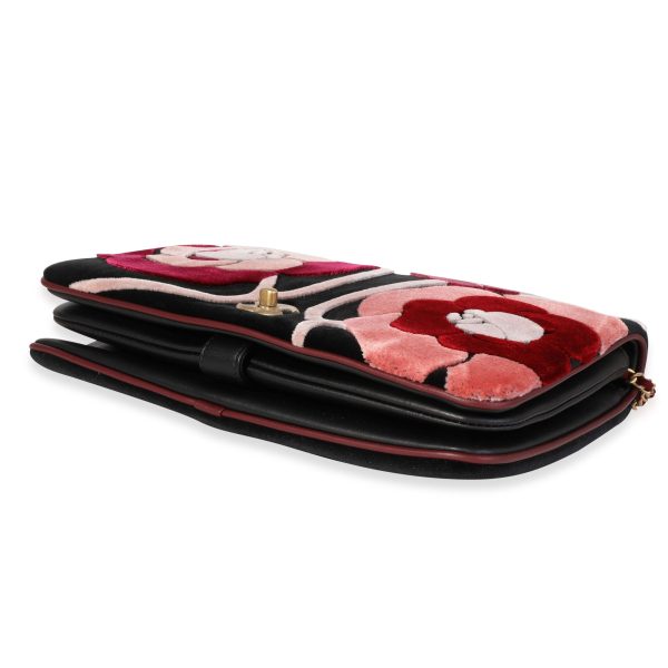 120216 clasp Chanel Black Pink Red Velvet Camellia Clutch with Chain