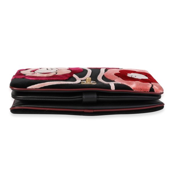 120216 stamp Chanel Black Pink Red Velvet Camellia Clutch with Chain