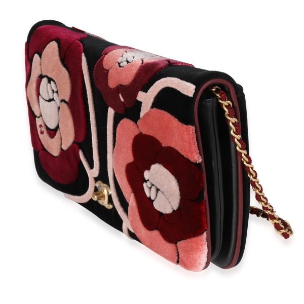 120216 sv Chanel Black Pink Red Velvet Camellia Clutch with Chain