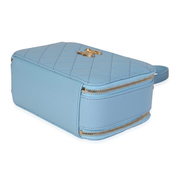 120219 box Chanel Light Blue Quilted Caviar Chanel Top Handle Vanity Case