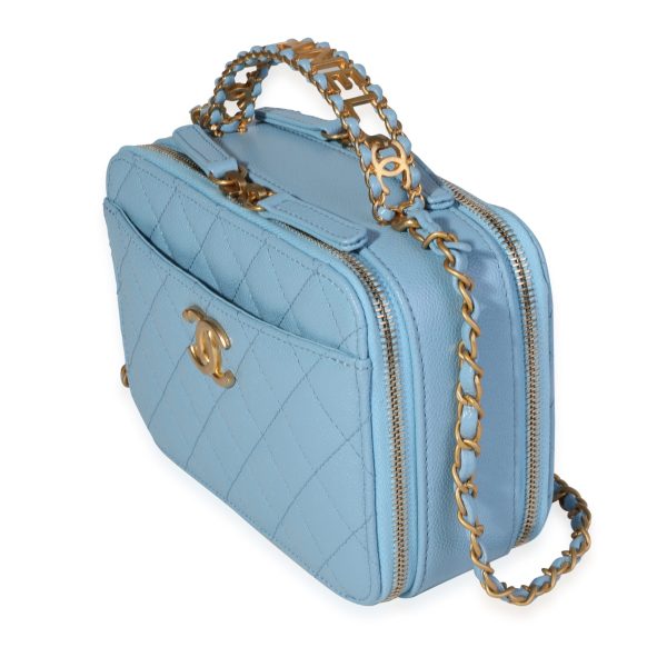 120219 sv Chanel Light Blue Quilted Caviar Chanel Top Handle Vanity Case