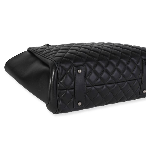 120251 clasp Chanel Black Quilted Calfskin Paris Cosmopolite Shopping Tote