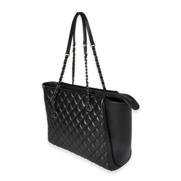 120251 sv Chanel Black Quilted Calfskin Paris Cosmopolite Shopping Tote