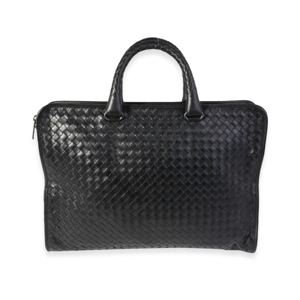 120339 pv Bottega Veneta Black Intrecciato Leather Briefcase Bag