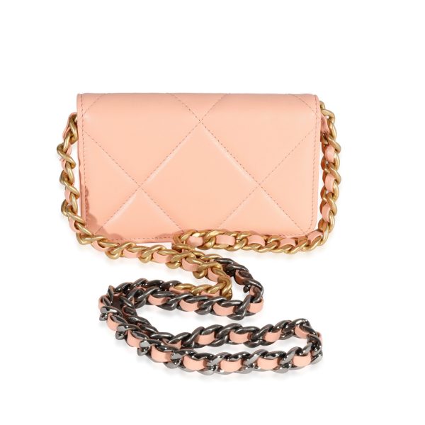 120361 pv Chanel Light Orange Quilted Lambskin Chanel 19 Mini Coin Purse With Chain