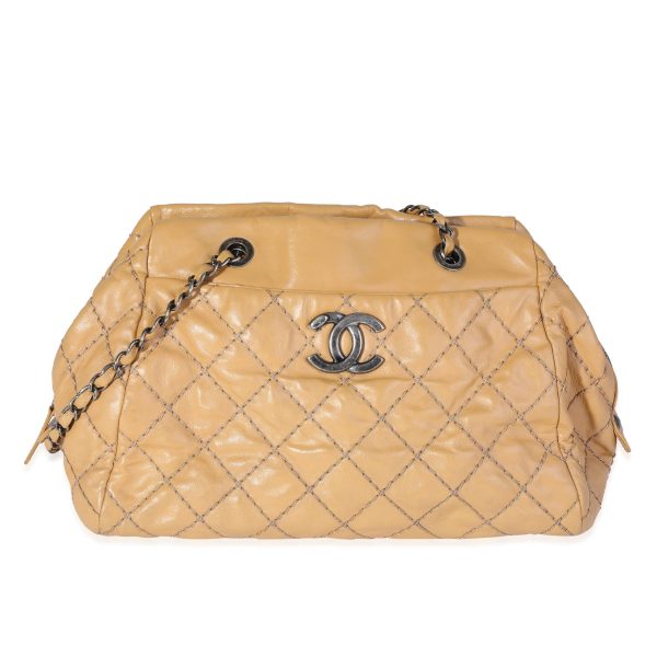 120428 fv Chanel Diamond Stitch Tan Calfskin Bowling Bag